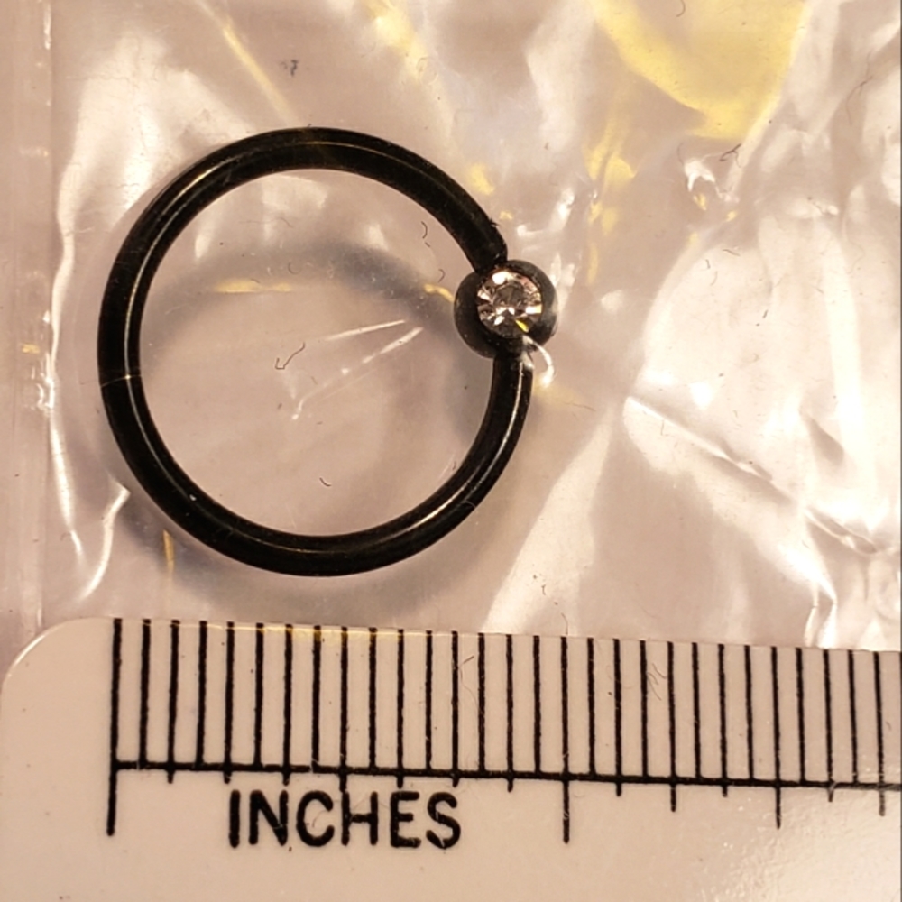 NWOT, 16g, Black w/ Clear Gem, Unisex, BCR Ball Captive Hoop Earring